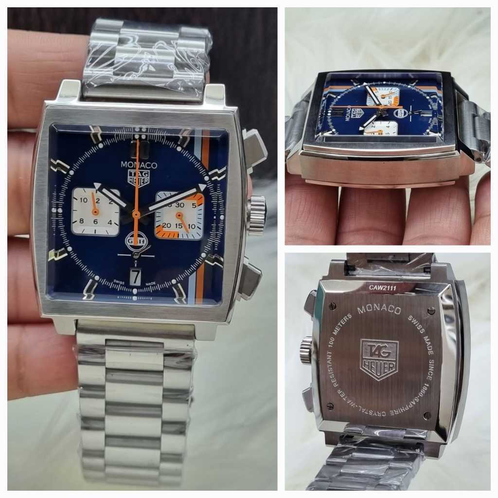 HEUER MONACO CHAIN SILVER GULF DIAL JAPAN QUARTZ MOVEMENT DIAMETER 43MM