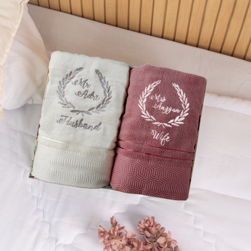 EARISE Handuk Couple - New Sunny Handuk Bordir Nama  Handuk Couple Wedding Bordir (Bordir - Box Hand