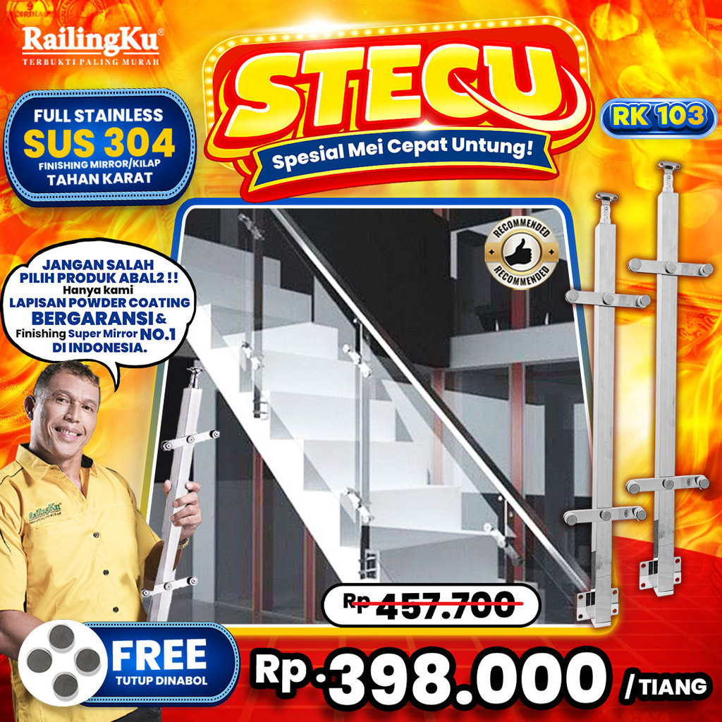 Railing Tangga Stainless Hollow Tiang Railingku [STECU] RK 103