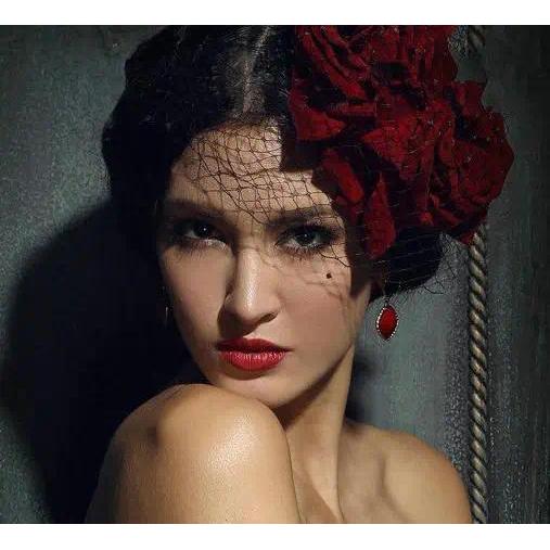 Mini Top Hat Red Flower Rose Clip Veil Gothic Lolita Fancy Handmade Hair Clips Goth