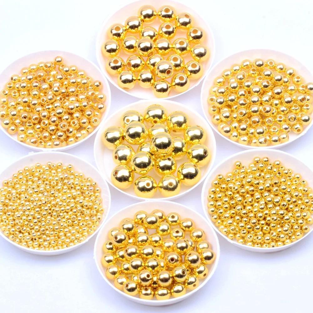3mm12mm Gold Platedsilver Plated Pearl Acrylic Beads Round Pearl Spaced Scattered Beads For Jewelry 