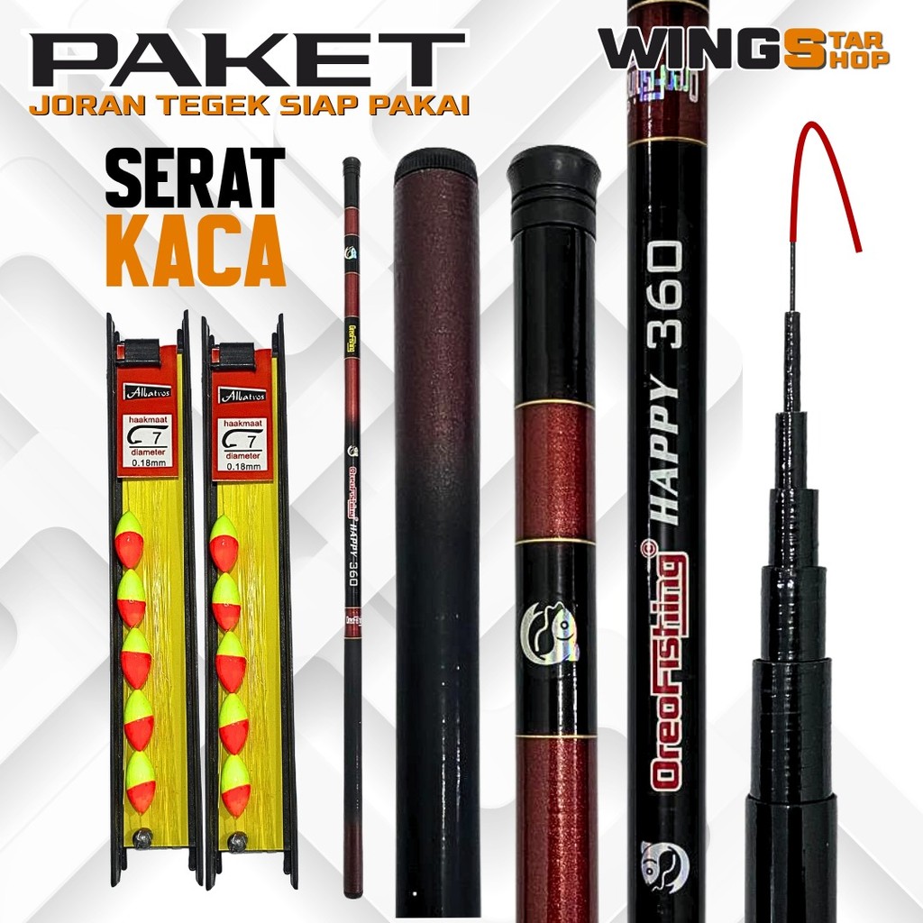 Paket Joran Pancing Tegek Fiber Glass Merah Lengkap Dengan Senar, Kail dan Pelampung Cocok Untuk Ika