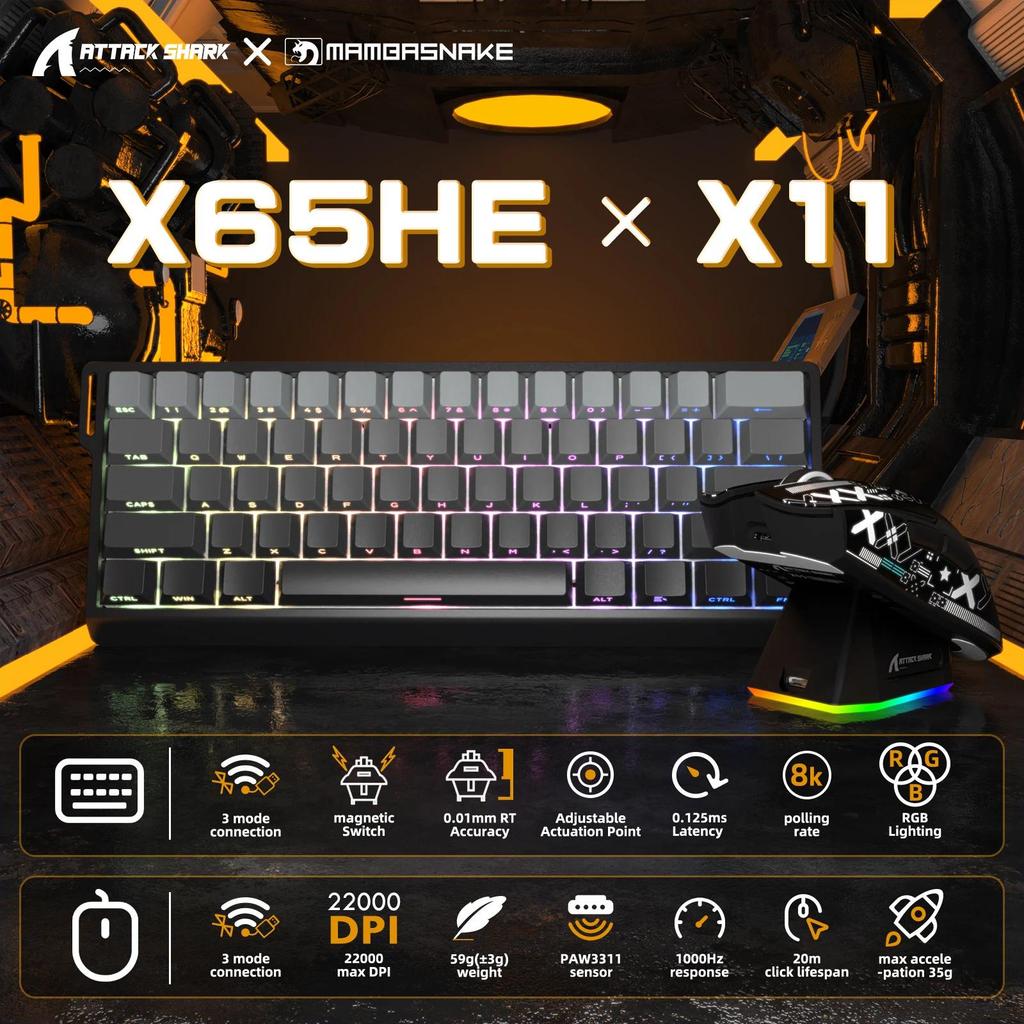 X11&X60HE Meanical Wireless Gaming Combo,Rapid Trigger 8K Keyboard,59g Ultra-Light Mouse with arging