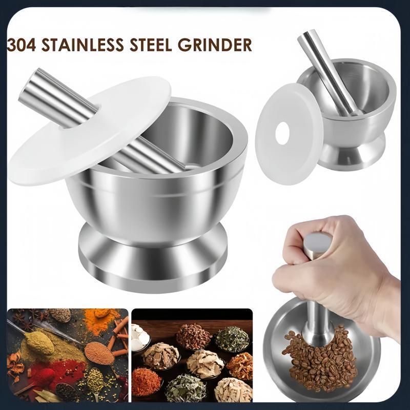 Cobek Stainless / ulekan Stainless / Tumbukan Bumbu Dapur Dengan Tutup/Mortar Pestle Tumbukan Bumbu 