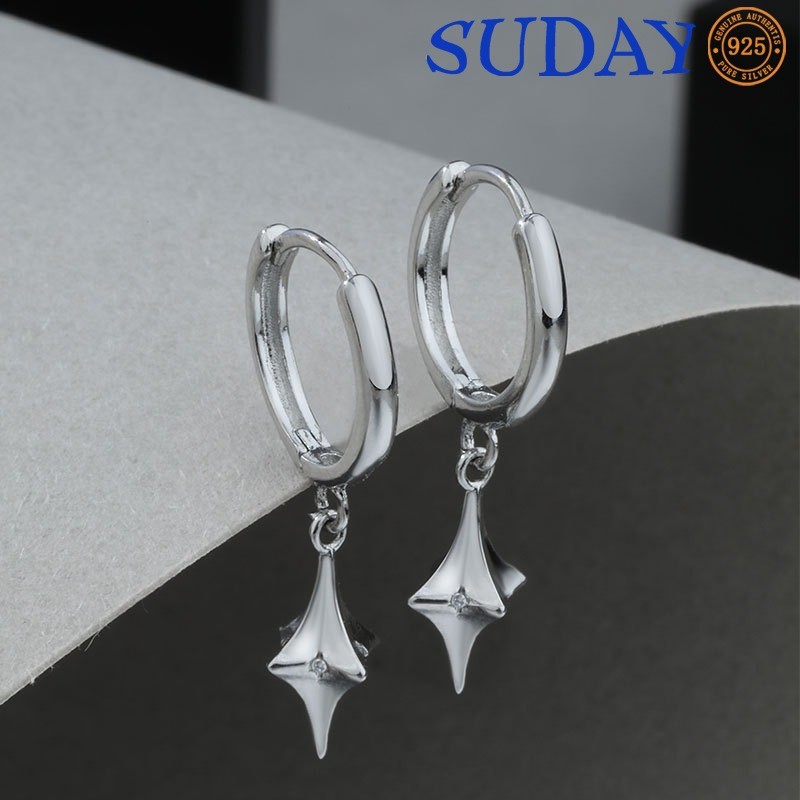 SUDAY Anting Pria Trendi Starburst Anting Zirkon Kecil Bertatahkan Runcing Gaya FashionK