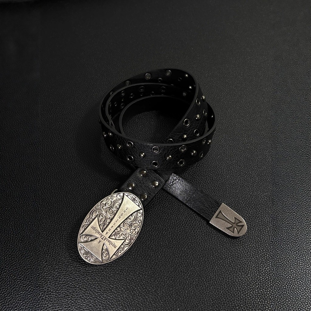 Sabuk kulit vintage punk metal baru dengan hiasan paku keling untuk pria, trendi dan unik.