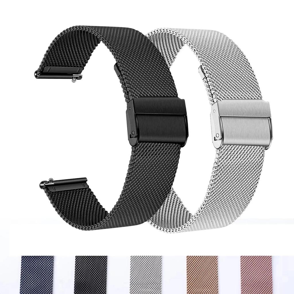 LAXASFIT Milanese Watchband Universal Stainless Steel Metal 20mm 22mm Black Silver Rose Gold Strap