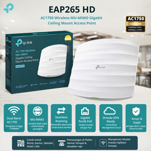 Tp-Link EAP265 HD AC1750 Wireless MU-MIMO Gigabit Ceiling Mount Access Point