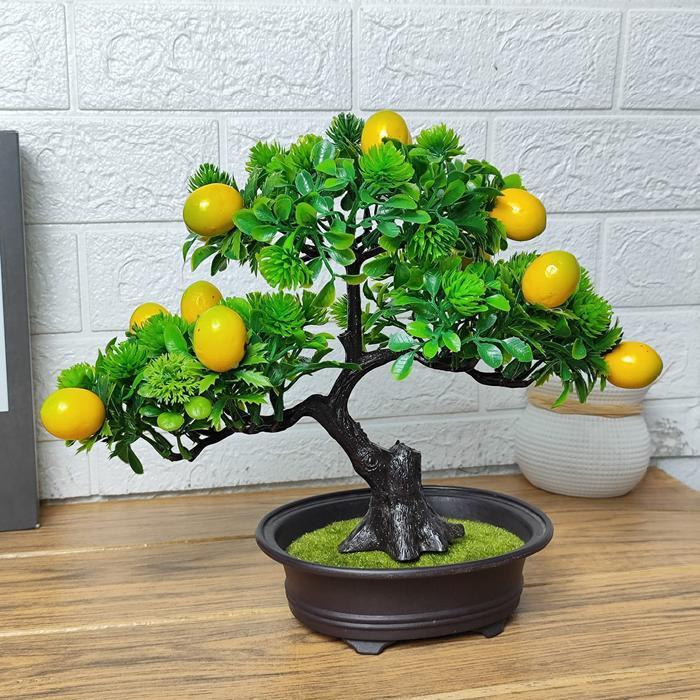 Tanaman Hias Plastik Pot Bonsai Buah Artificial Dekorasi Ruangan Rumah - Lemon