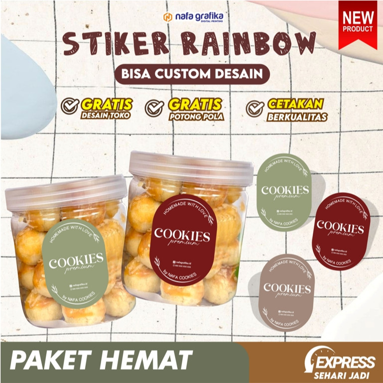 Sticker Rainbow Oval Stiker Kemasan Toples Kue Kering Idul Fitri Lebaran Hampers Sudah Cutting