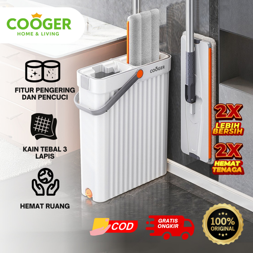 COOGER Homeliving 2in1 Alat Pel+Wiper Dual Ember Pencuci dan Pengering Peras Otomatis Pelan Lantai P