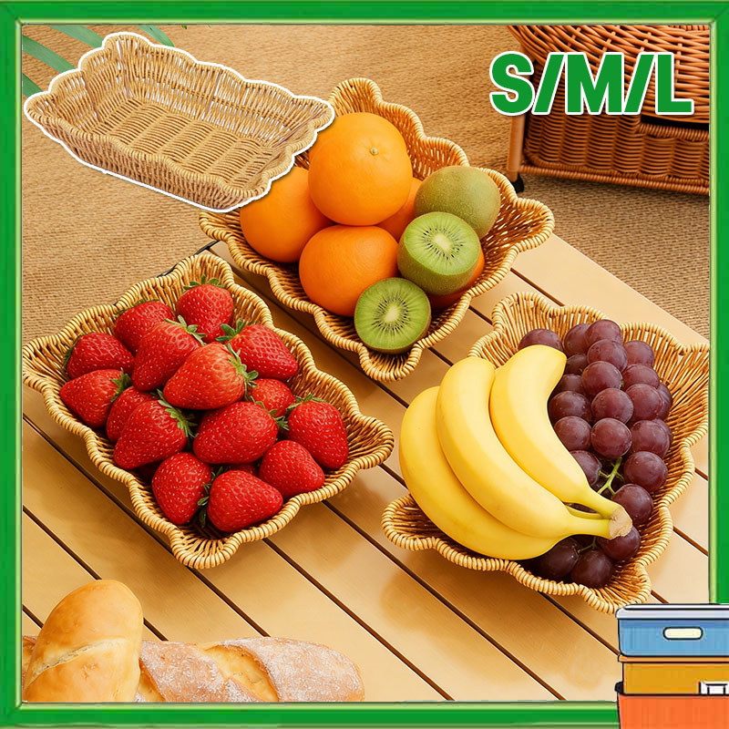 S/M/L Keranjang Rotan Bulat Keranjang Buah Multifungsi Nampan Rotan Penyimpanan Barang Besar Keranja