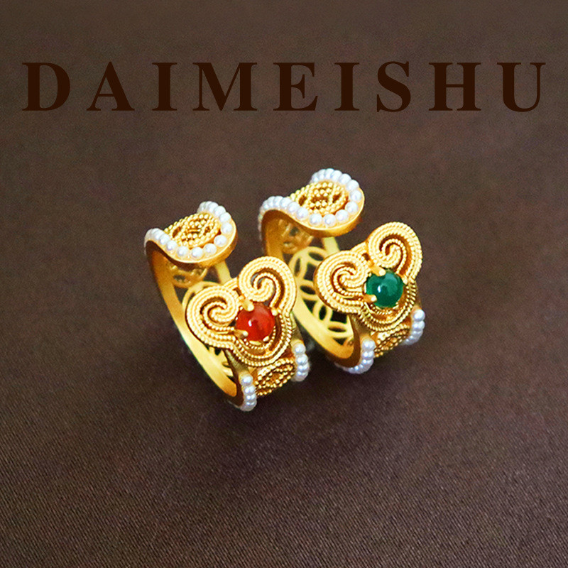 New Chinese Style National Style Ruyi Pearl Ancient Style Ring for Women