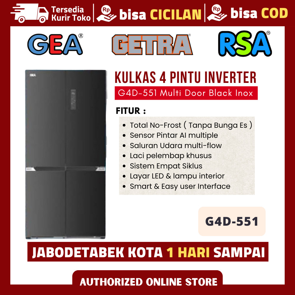 Gea G4D 551 G4D-551 Kulkas Side By Side 4 Pintu Inverter 551 Liter