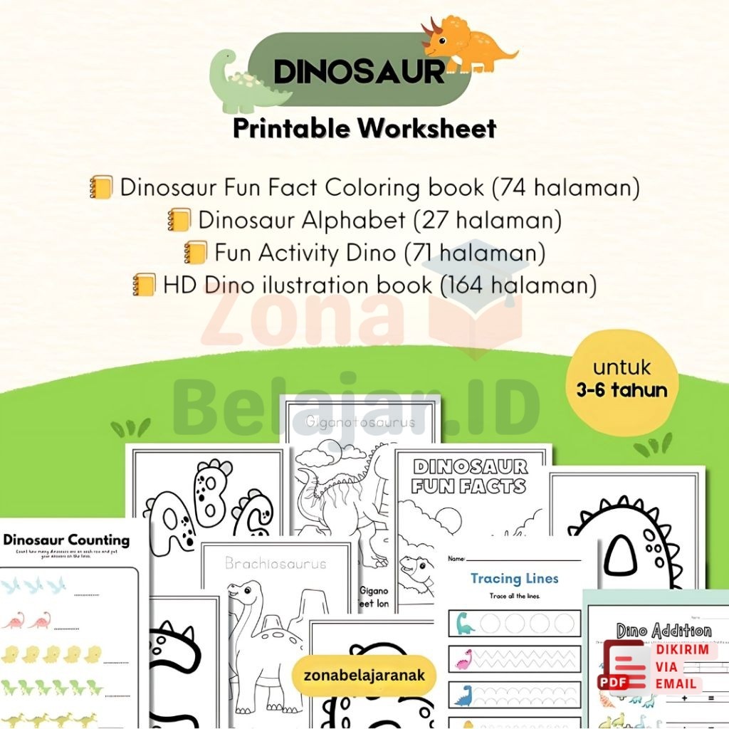 336+ Printable Worksheet Tema Dinosaurus untuk Anak Usia 3 Sampai 6 Tahun – Latihan Edukatif Anak