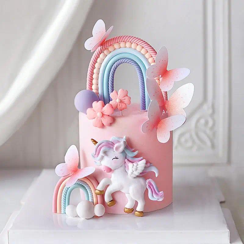 Butterfly Rainbow Unicorn Cake Topper Birthday Party Decor Girl Cake Kids Unicorn Birthday Baby Show