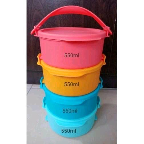 Tupperware small click to go rantang bulat 4 susun 550ml Simple Sayur Kitchenware - orens