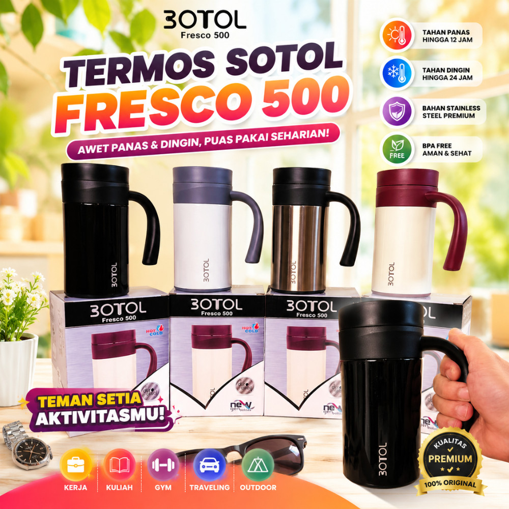 3OTOL Botol Tumbler Termos Gelas Fresco 500ML Thermos Cangkir Mug Kopi Teh Stainless SUS304 Tahan Pa