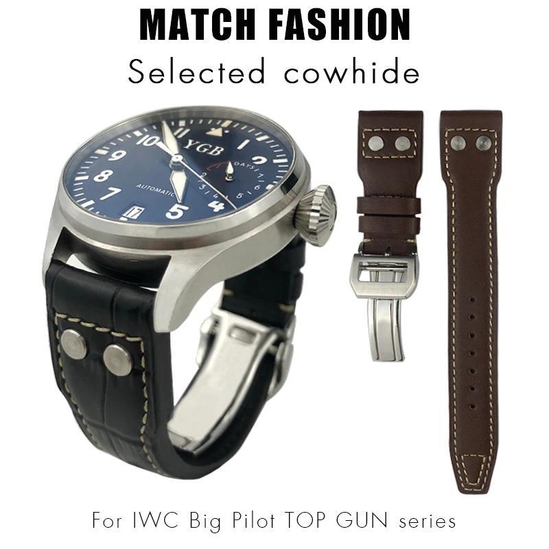 Genuine Leather Rivet Watchband 20mm 21mm 22mm Fit for IWC Big Pilot's Watch TOP GUN SPITFIRE Le Pet