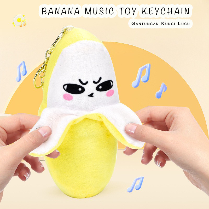 Mainan Musik Interaktif 3-in-1 Bentuk Pisang | Boneka Plush + Metronom Musik + Gantungan Tas Untuk A