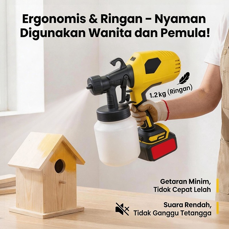 Spray Gun Elektrik Cordless 1000ML Alat Semprot Cat Listrik Pistol Sprayer Tanpa Kabel