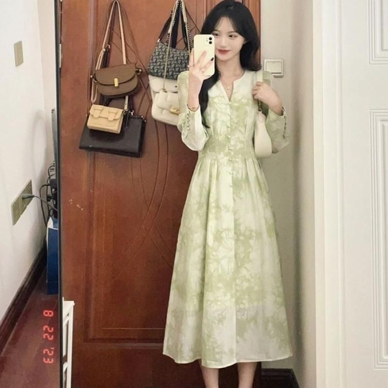 Gaun cetak gaya Cina untuk wanita