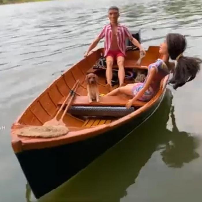 rc dorry boat 1/6 wood dengan mesin tempel