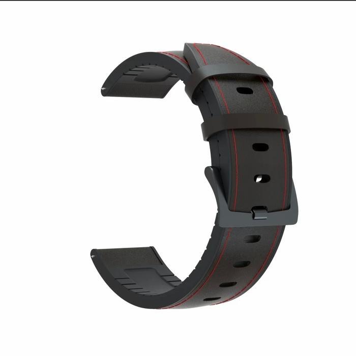 STRAP TALI JAM LEATHER KULIT RUBBER FOR FOSSIL SMARTWATCH GEN 4 5 22MM - Black red