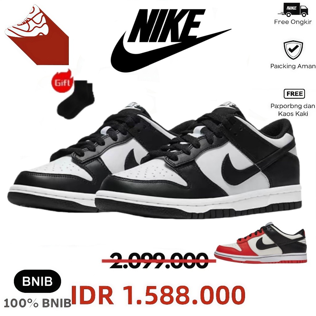 Nike Dunk Low Panda Hitam Putih Sepatu Retro Kulit - Pria Wanita - Dukung COD