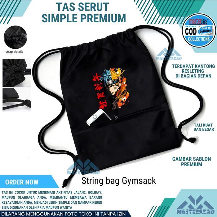 Tas Serut Olahraga Fitness Basket Badminton Futsal Tas Serut Multifungsi Olahraga Sekolah - HITAM PO