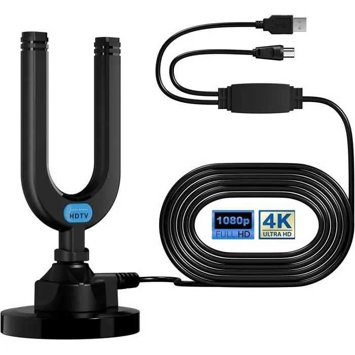 Antena TV Digital Indoor Outdoor DVB-T2 Amplifier 20dB UHD FHD Penguat Sinyal UHF VHF Kabel 5M Jack 