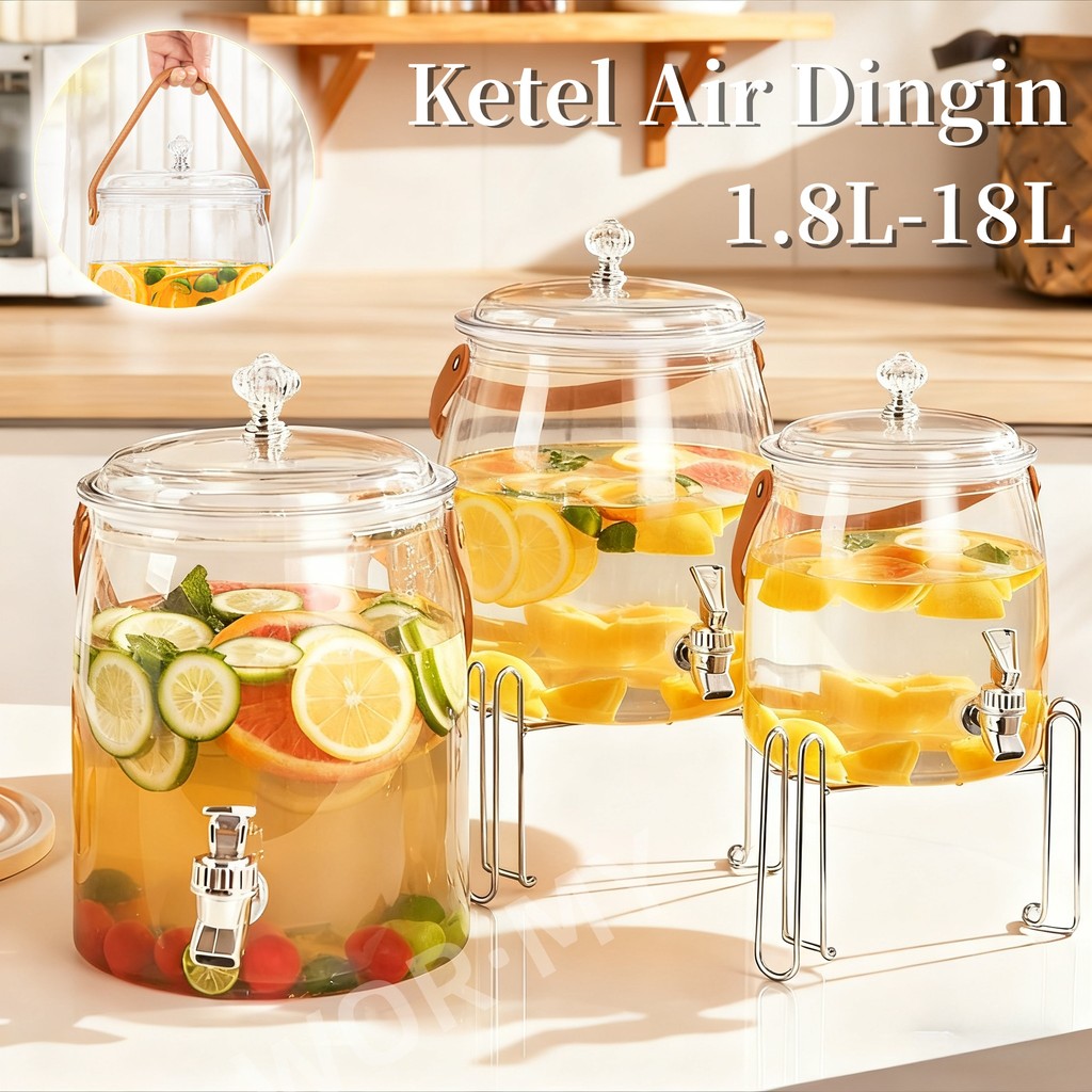 18L Ketel Air Dingin Gaya Jepang dengan Dispenser Air Keran/ Ember Kedap Udara Transparan Bekas Air/
