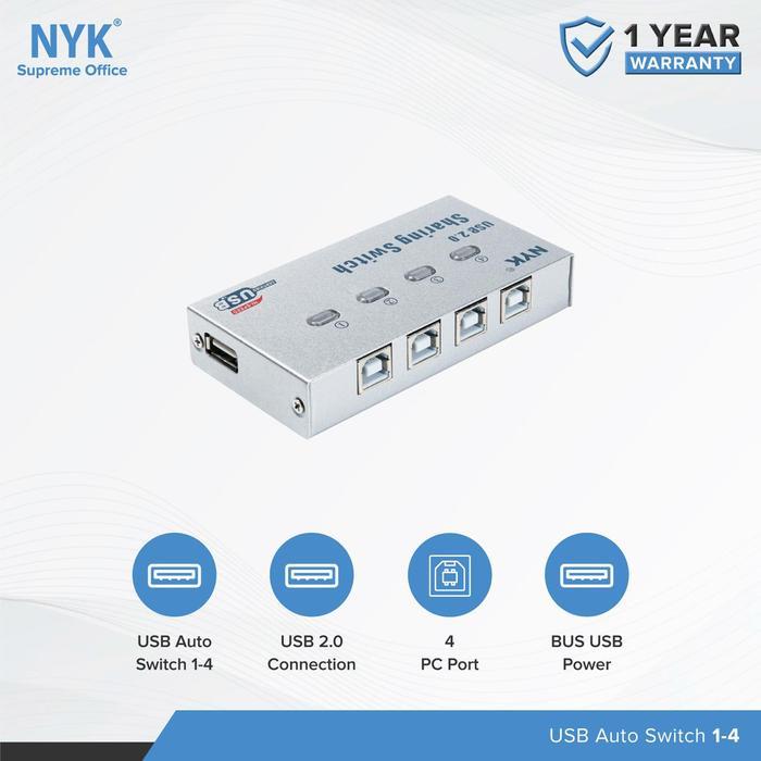 USB Switch Sharing Printer NYK UY-04A USB Sharing Switch Printer 4 Port Otomatis Switch Printer