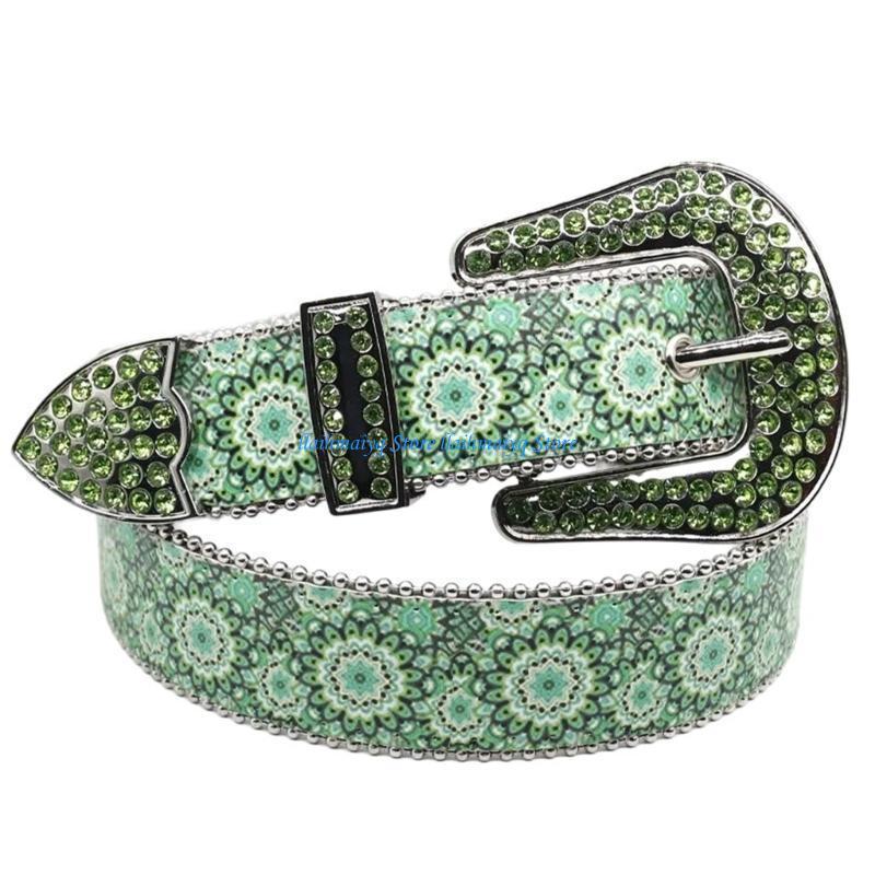 573B Women Jeans Belt Studded Rhinestones Punk Belt Impressive Blingbling