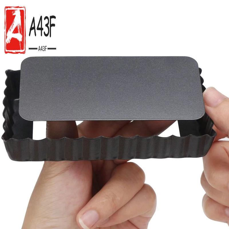 A43F-10 Pcs Rectangle Non-Stick Cake Mold Mini Tart Mini Pie Pan Removable Bottom Nonstick Quie Pans