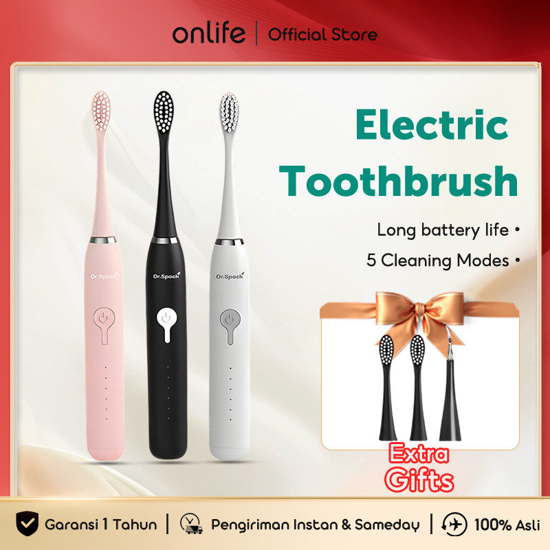 Onlife ET02 Sikat Gigi Elektrik Sonic Toothbrush 5 Mode Pembersih Gigi IPX7 Waterproof Type-C