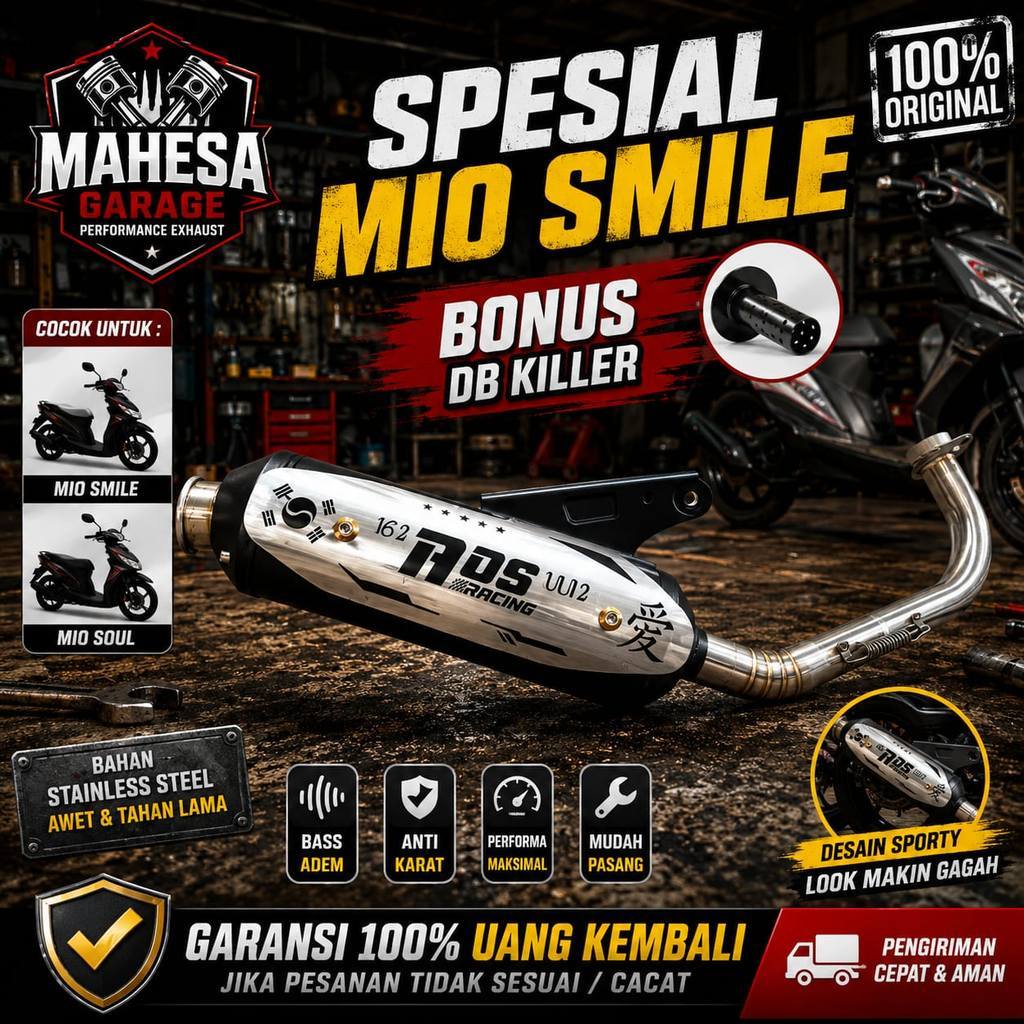 KNALPOT STANDAR RACING ORIGINAL MERK AOS RACING PNP MIO MIO SPORTY SMILE SOUL KARBU INCLUDE DB KILLE