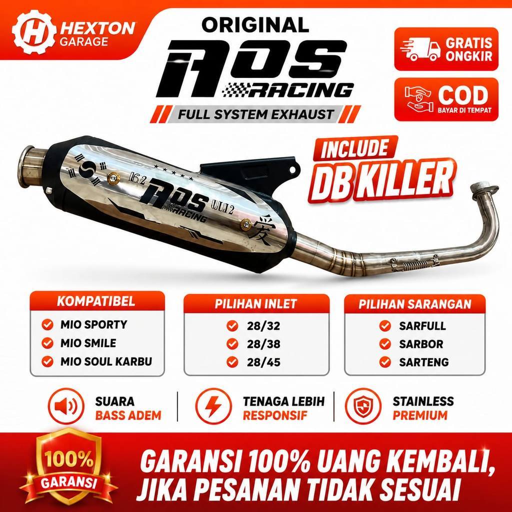 KNALPOT STANDAR RACING ORIGINAL MERK AOS RACING PNP MIO MIO SPORTY SMILE SOUL KARBU INCLUDE DB KILLE