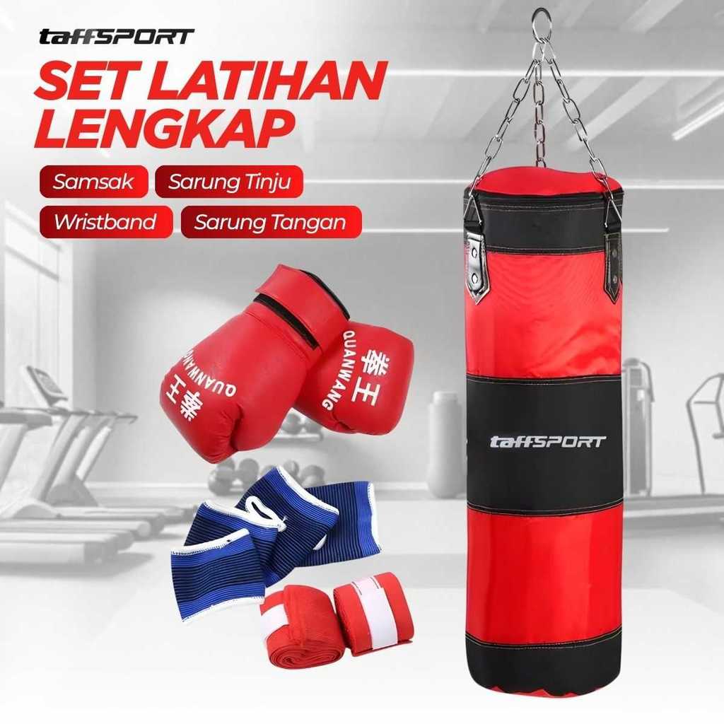 COD Set Sarung Samsak Gantung Bahan Kulit Tebal Dengan Kait Rantai Besi Dan Sarung Tangan Tinju Untu