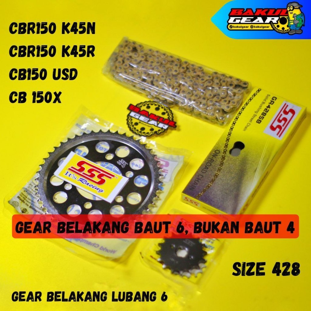 Gear set SSS CBR 150R CB150R CB150X 6 Lubang Baut CBR150R CBR CB 150 150R K45N K45R 2021 Rantai kh2