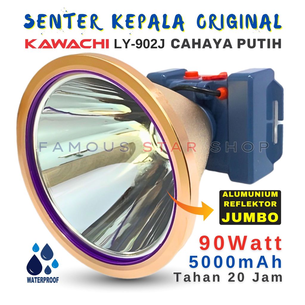 HEADLAMP Senter Kepala KAWACHI LY-902 J Reflektor Jumbo Alumunium Light Body Kuat Tahan 20 Jam Recha