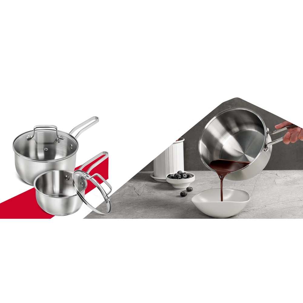 304 Stainless Steel SaucePan 1QT Induction Sauce Pan with Glass Strainer Lid Stainless Steel Sauce P