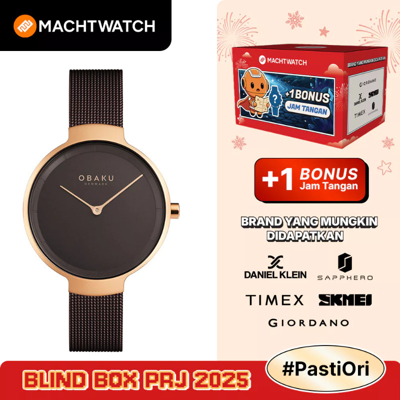 Jam Tangan Wanita Obaku V231LXVNMN Birk Walnut Brown Dial Brown Mesh Strap