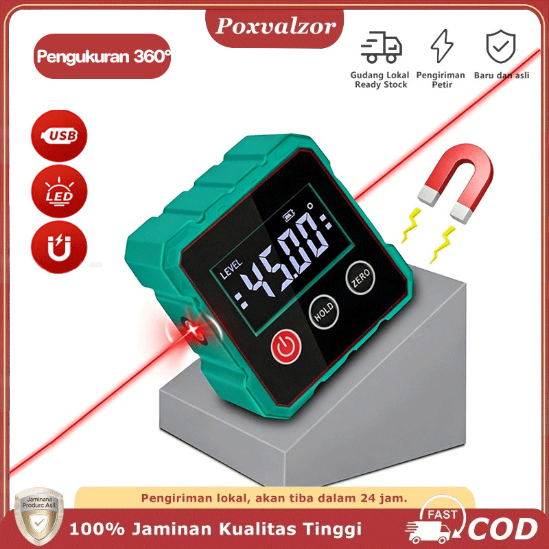 Poxvalzor Laser Level Bangunan Waterpass Pengukur Sudut Kemiringan Digital Dengan Laser Laser Multif