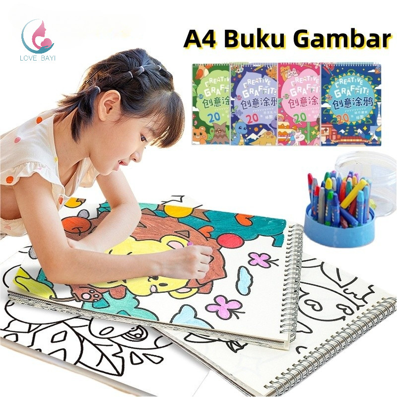 Love Bayi A4 Buku Gambar Mewarnai Anak Buku Grafiti Anak Siswa TK SD Belajar Mewarnai Sketchbook Ber