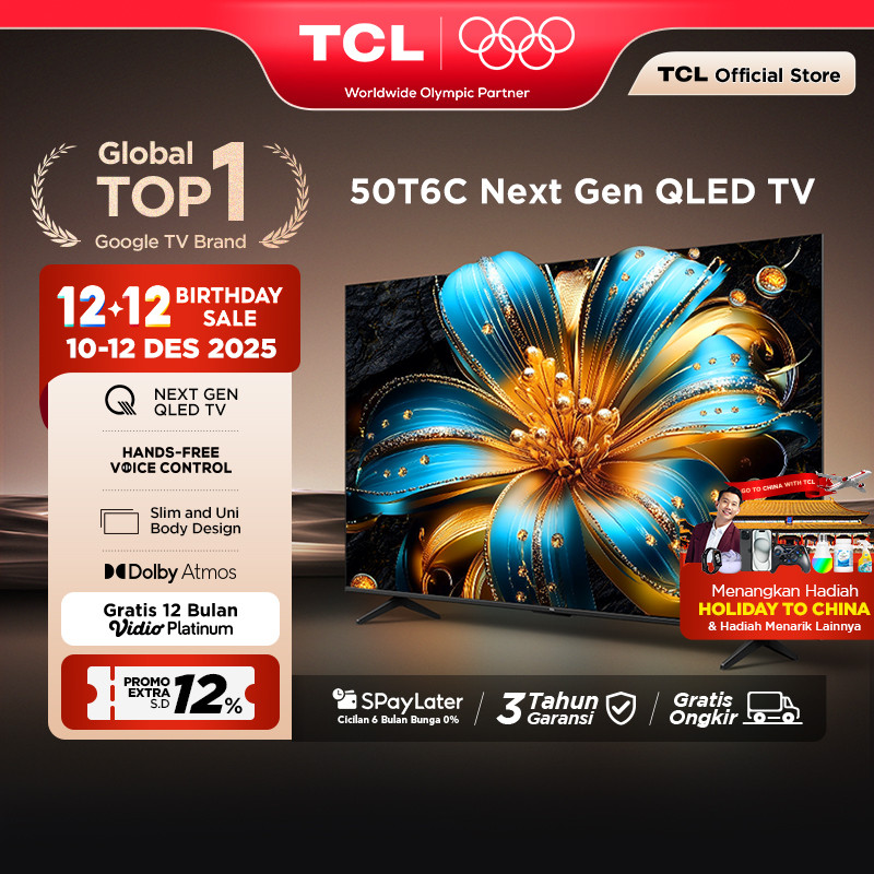 TCL Next Gen QLED 50 inch T6C - 4K Google TV - HVA Panel - HDR 10+ - Dolby Vision & Atmos - Google A