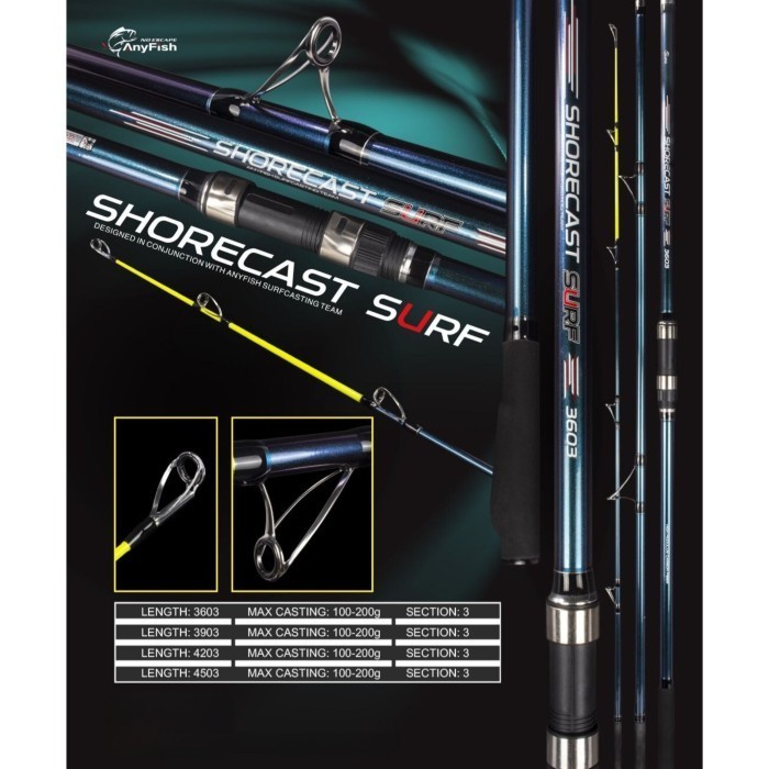Joran Pancing Laut Anyfish Sambung 3 Shore Cast Surf Panjang 360/390/420/450 cm