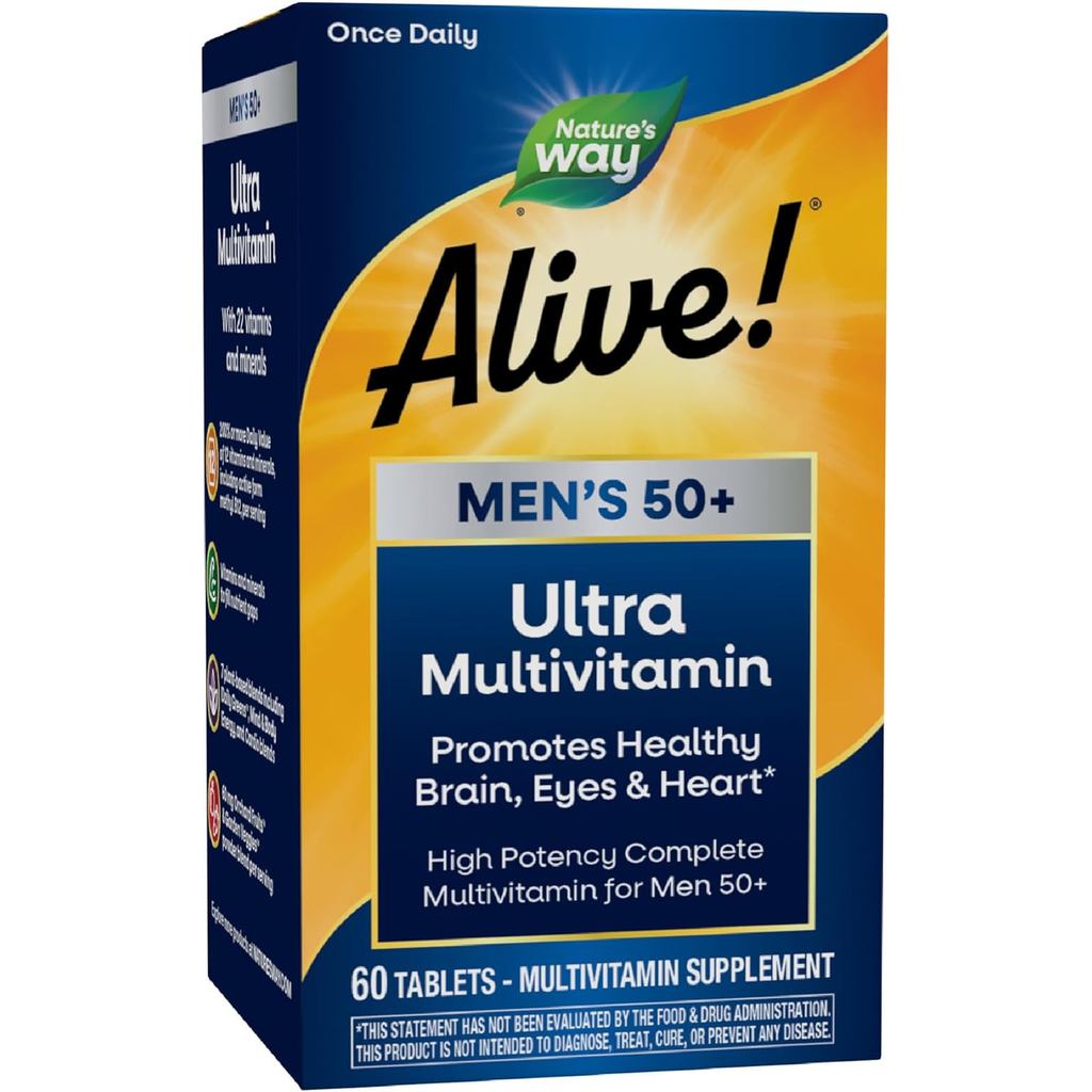 Nature'sWayAliveMen’s50+DailyUltraMultivitamin,HighPotencyFormula,SupportsHealthyBrain,Eyes&Heart*,w