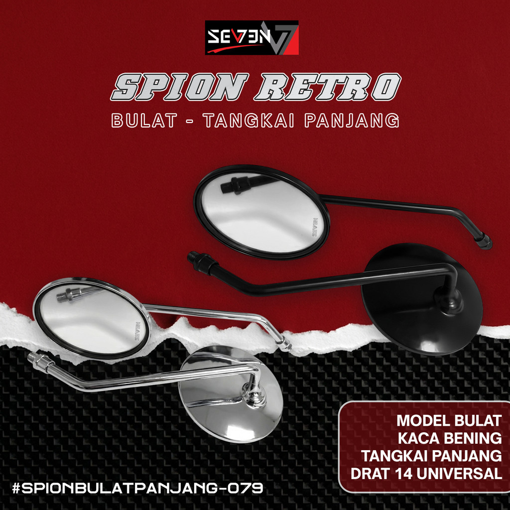 Spion Bulat Retro Classic Seven | Scoopy Fazzio Fino | Kaca Datar Tangkai Panjang