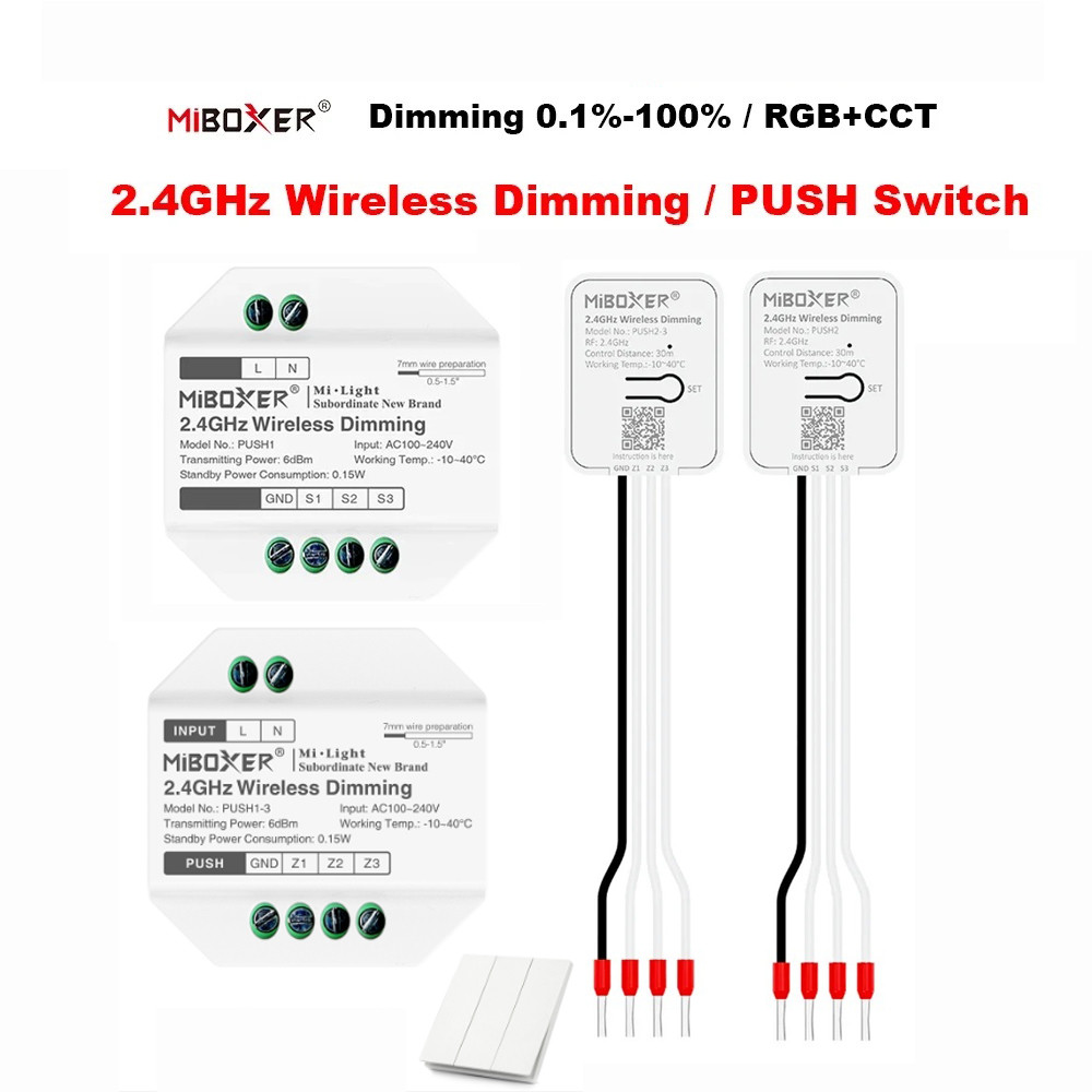 MiBoxer 2.4GHz Wireless RGB+CCT/Brightness mming Dual White PUSH Swit Remote 3-Zone LED Lamp Control